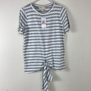 Michael Kors Gray White Stripe Tie Short Sleeve Tee Small NWT